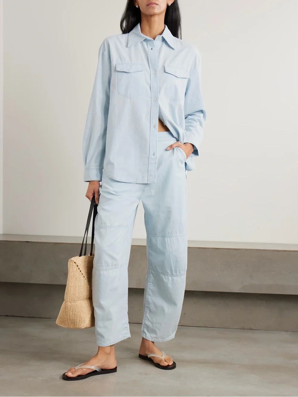 La Ligne_ Dorian Cotton Chambray Barrel Leg Pants, M, like new - Picture 2 of 9